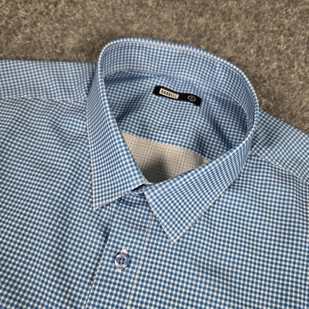 Barbell Apparel Motive Shirt Mens XL Blue Gingham Short Sleeve Athletic Fit